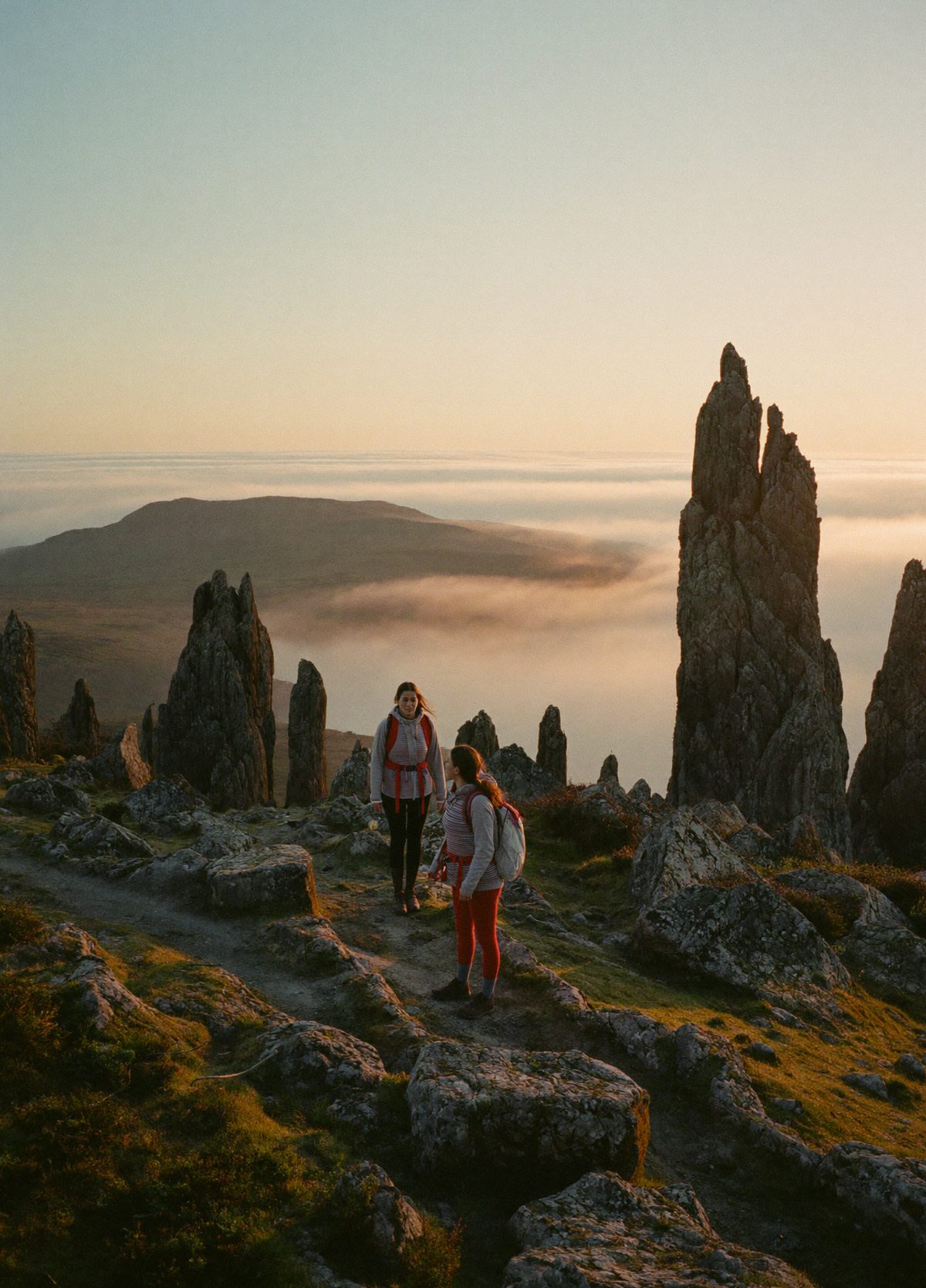 First light on the path to the Old Man of Storr